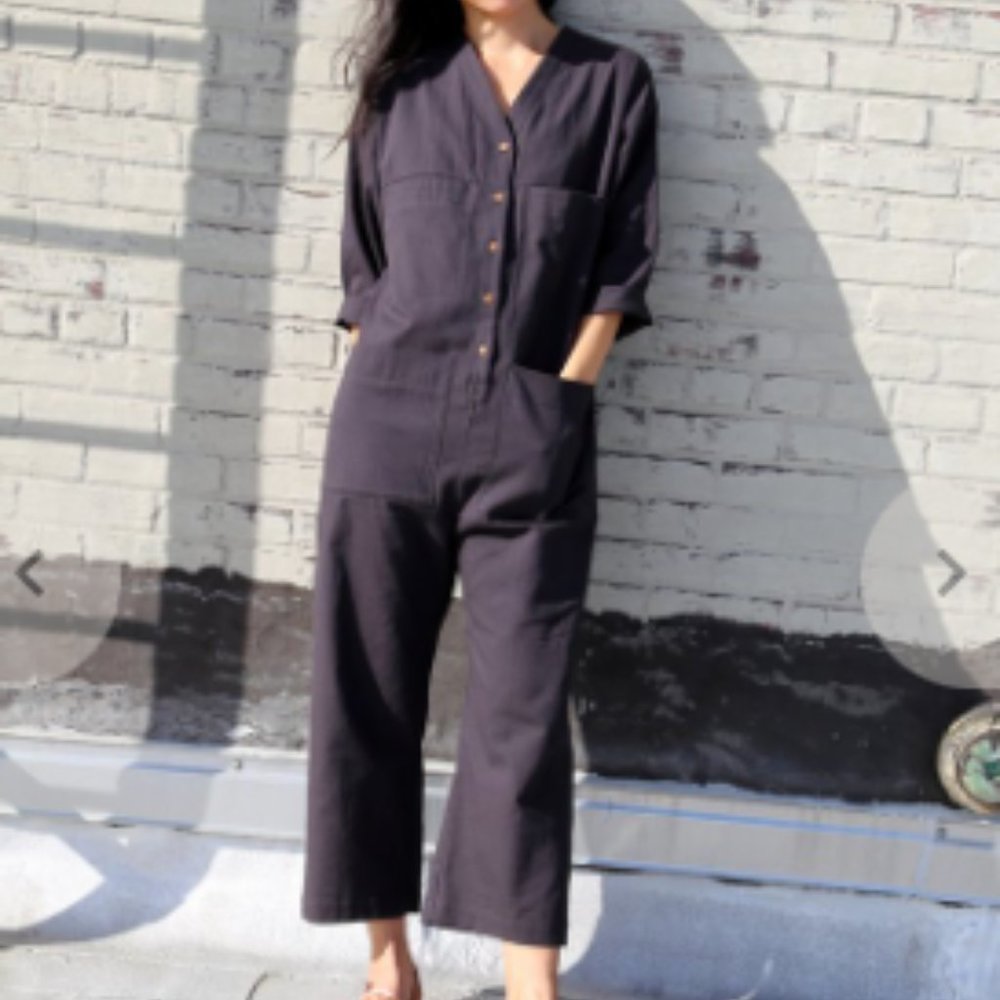 ILANA KOHN TUCK COVERALL in Black jumpsuit playsuit linen romper